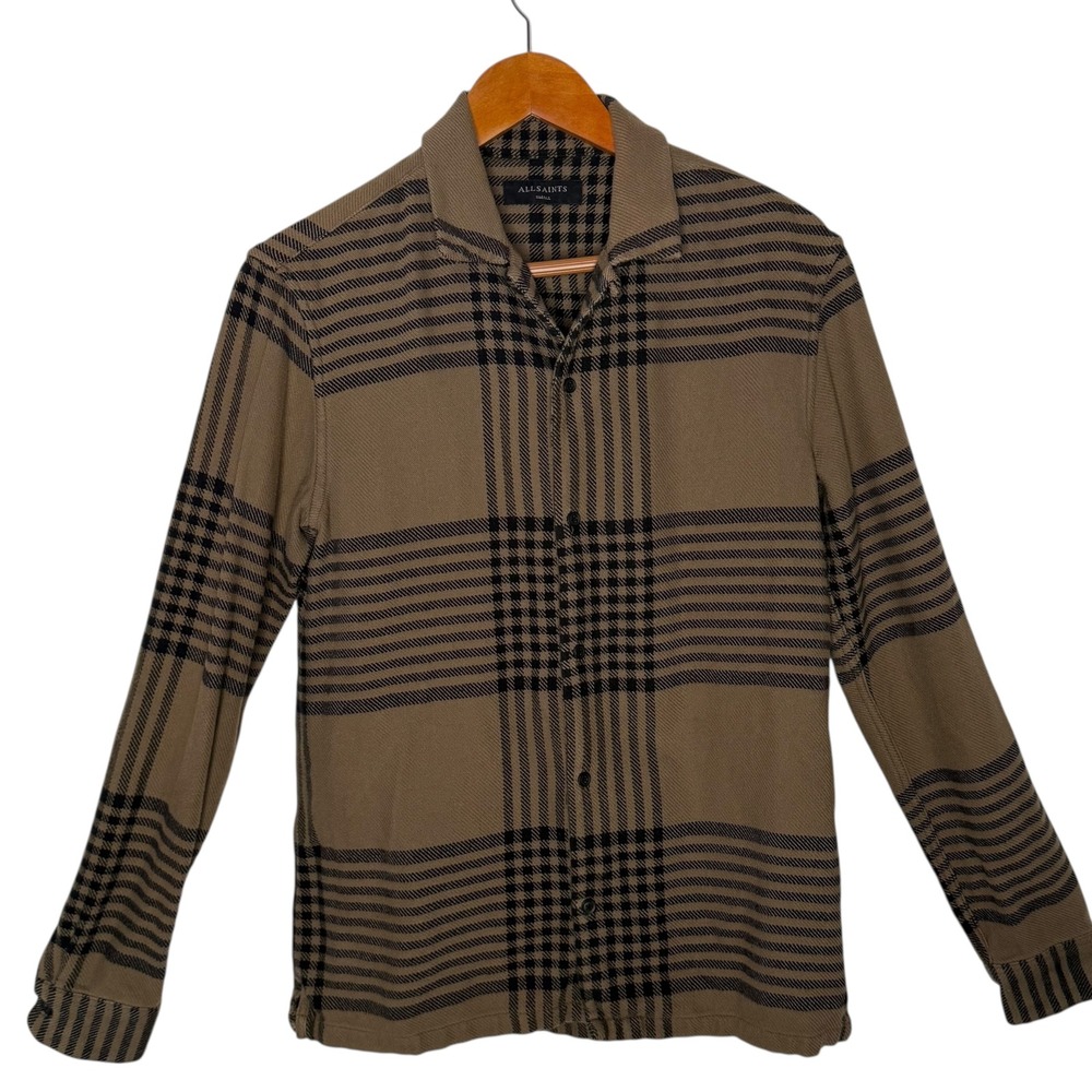 All Saints Men Flannel Plaid Shirt Size S Long Sleeve Button Up Modello Casual